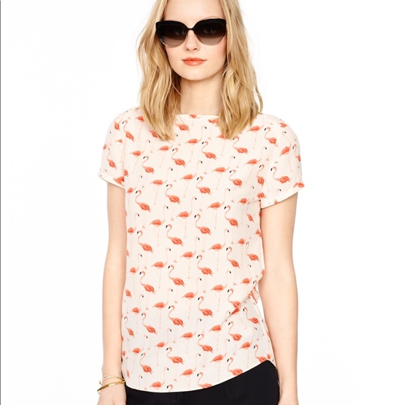 ❌SOLD ❌ Kate Spade Pink Flamingo Silk Boatneck Top - Picture 2 of 8